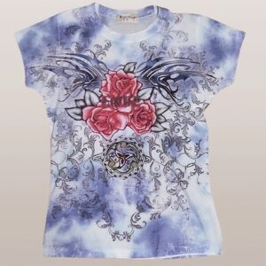 Reaction Grunge Baby Tee Shirt Womens Medium Fitted Rose Blue 2000s Vintage